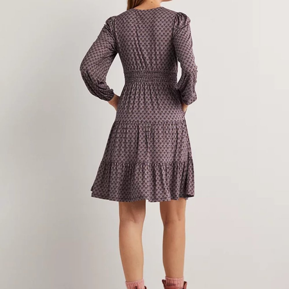 Boden Smocked Waist Tiered Dress, French Navy, Dainty Heart, 4 R - Picture 2 of 6